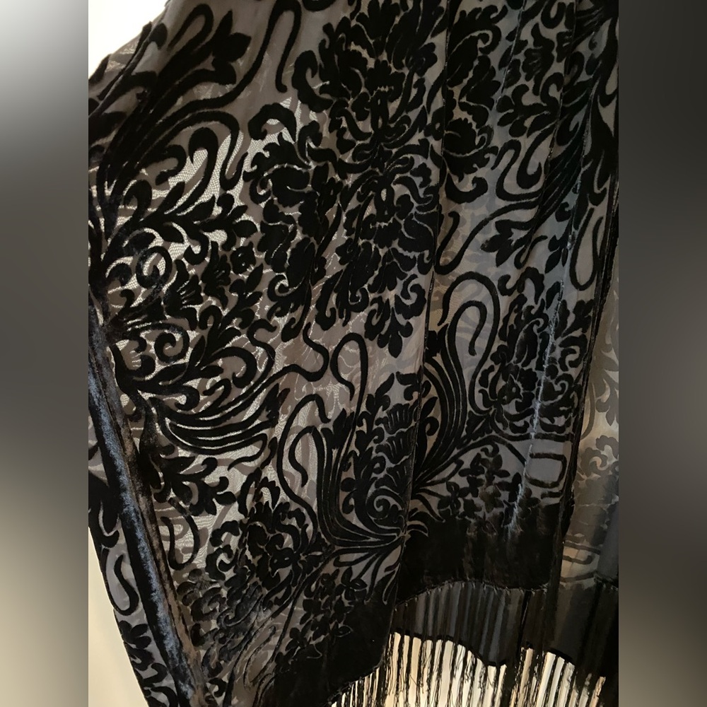 Pat Dahnke Velvet Burnout Fringe Wrap Black - Picture 7 of 13